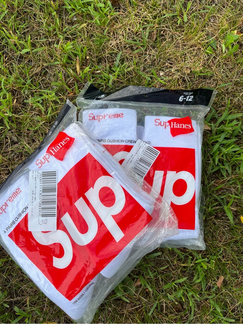 Hanes White Crew Socks with Red Logo Pack